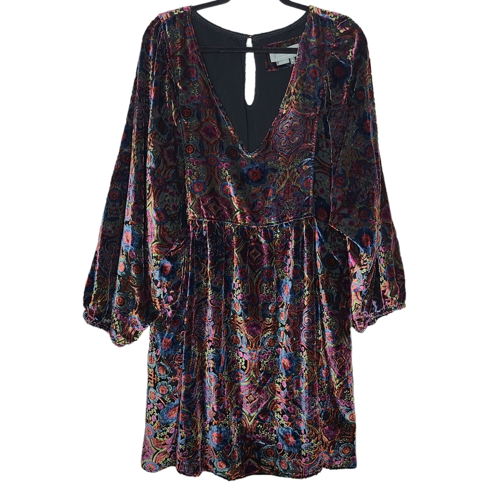 Anthropologie Mona Burnout Velvet Mini Dress OB1243187 Extra Large